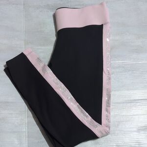 PINK Victoria's Secret Black Leggings with Pink and Rhinestone Details